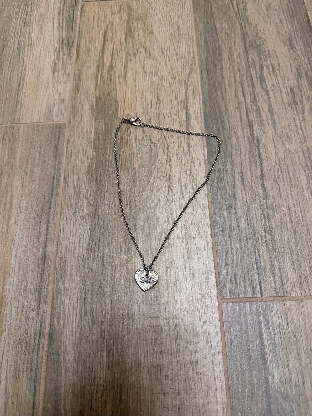 D&G Dolce & Gabbana Crystal Heart Pendant Necklace Silver Logo Chain